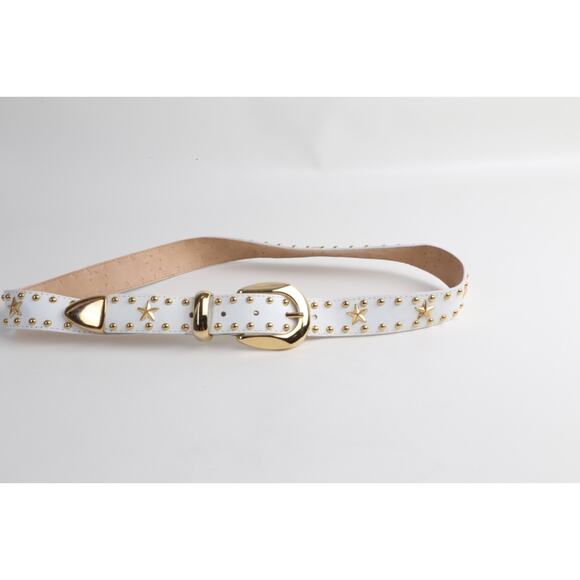 Vintage White Leather Gold-Tone Star Studded Adjustable Waist Belt Size S main image 7